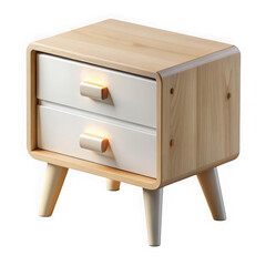 Light wood two drawer nightstand isolated on transparent background