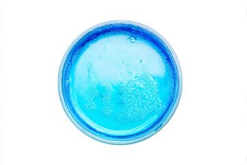 a blue bowl with a liquid inside of it