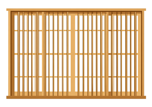 Large, light-brown wooden sliding doors with a gridded pattern