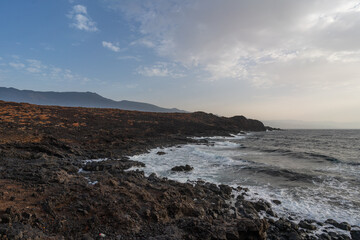 Malpaís de Güímar on Tenerifa, Canary Islands, view on Puertito de Guimar