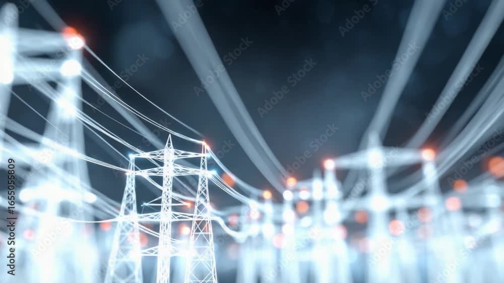 Poster power grid dynamics: a futuristic view captures the intricate network of a power grid, showcasing th