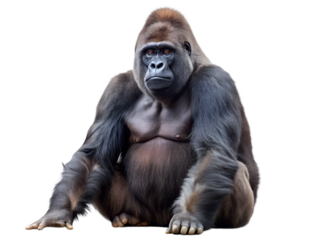 A portrait of an endangered Western lowland gorilla isolated on transparent background