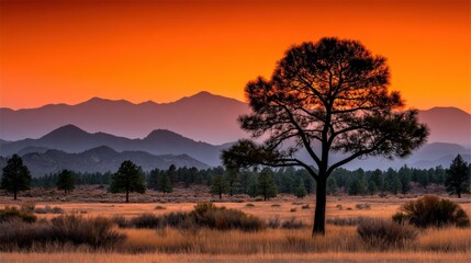 Obraz premium Lone tree at Arizona landscape sunset