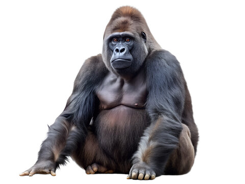 A portrait of an endangered Western lowland gorilla isolated on transparent background
