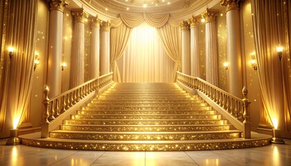 Grand golden staircase in a regal hall