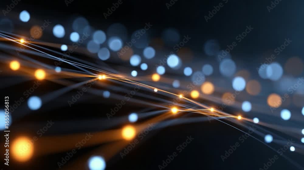 Poster abstract data streams: an artistic representation of interconnected data streams, with glowing orbs 