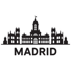 Fototapeta premium Vector Madrid skyline. Travel Madrid famous landmarks. Business and tourism concept for presentation, banner, web site. Vector black silhouette. with white background