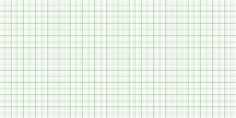 Sheet of graph paper with grid. Millimeter paper texture, geometric pattern. Green lined blank for drawing, studying, technical engineering or scale measurement. Vector illustration