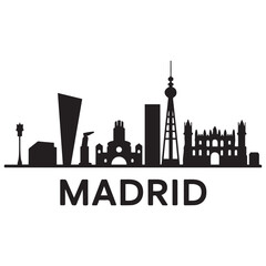 Obraz premium Vector Madrid skyline. Travel Madrid famous landmarks. Business and tourism concept for presentation, banner, web site. Vector black silhouette. with white background