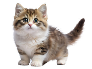 Obraz premium A purebred munchkin cat with adorable fluffy fur isolated on white background