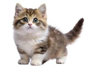 A purebred munchkin cat with adorable fluffy fur isolated on white background