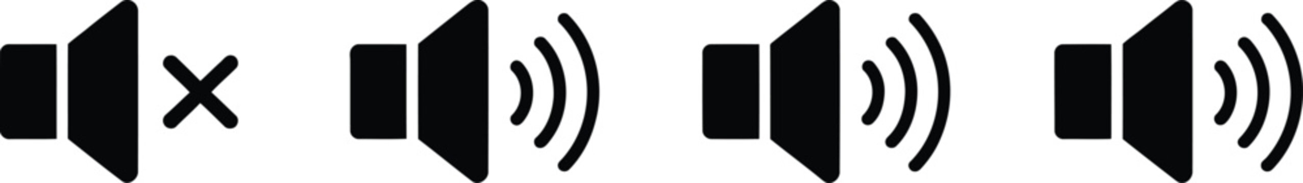 Sound Volume Control Icons Set in Black with Transparent Background and Scale Symbols