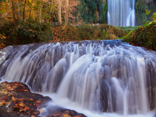 Scenic view of waterfall in forest,Monasterio de Piedra,Spain