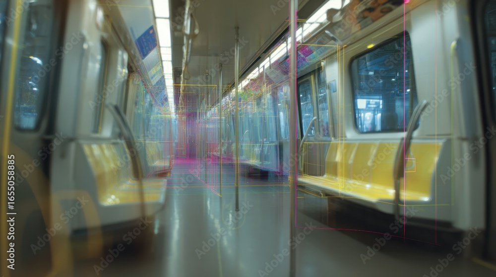 Poster Medium shot showing a digital metro system heatmap emphasizing accessibility and equity with highlighted zones in focus and muted blurred surroundings.