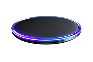 Abstract circular podium with glowing neon rings