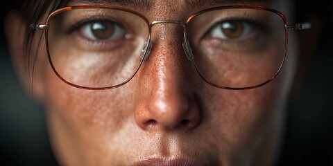 Obraz premium Woman wearing eyeglasses face close up