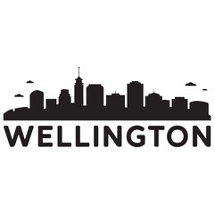 Obraz premium Vector Wellington skyline. Travel Wellington famous landmarks. Business and tourism concept for presentation, banner, web site. Vector black silhouette. with white background