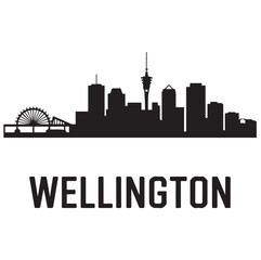 Fototapeta premium Vector Wellington skyline. Travel Wellington famous landmarks. Business and tourism concept for presentation, banner, web site. Vector black silhouette. with white background