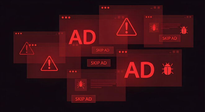 Intrusive Online Ads Blocking Experience Red Alert Warning Pop Ups Bugs Malware Security Risk Internet Browser