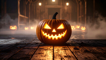 Eerie Jack-o’-Lantern with Mist and Cinematic Lighting