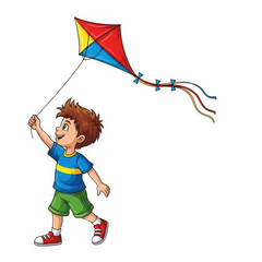 A cheerful boy flying a kite isolated on transparent background, perfect for illustrating childhood fun, summer activities, and outdoor adventures