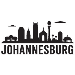 Obraz premium Vector Johannesburg skyline. Travel Johannesburg famous landmarks. Business and tourism concept for presentation, banner, web site. Vector black silhouette. with white background