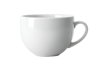 A plain white ceramic coffee cup