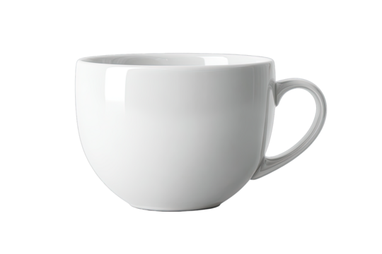 A plain white ceramic coffee cup