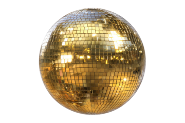 Golden disco ball, reflecting light in a grid pattern