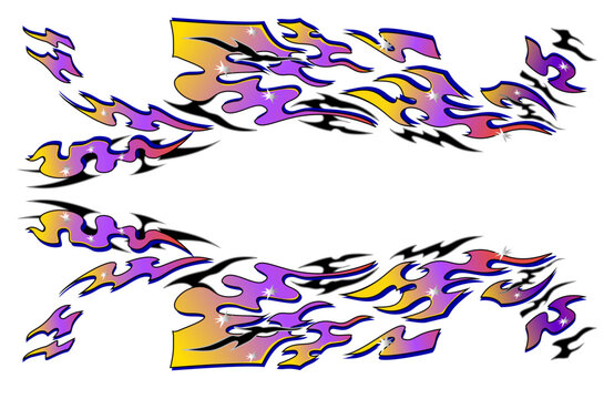 Yellow and purple colorful tribal livery design element for JDM or racing drift car 