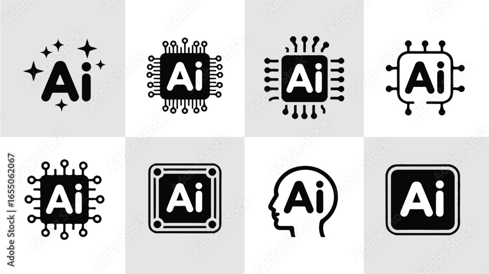 Poster diverse ai icons representing artificial intelligence concepts and machine learning technology advan