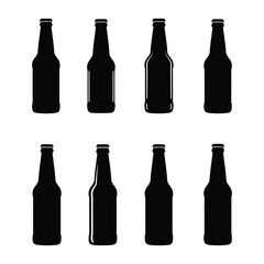 Collection of black beer bottle silhouettes in different orientations