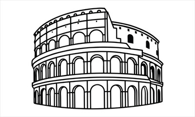 Colosseum T-Shirt Silhouette and Vector Line Art, Intricate Design Perfect for Adult Coloring Books, Relaxation, Stress Relief, Printable Art, and Creative Therapy Activities.