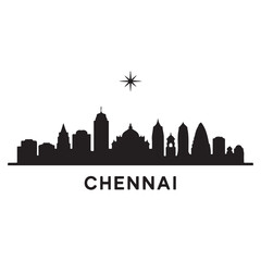Obraz premium Chennai skyline silhouette. Black Chennai city. Vector black silhouette. with white background