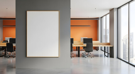 Modern Office Space with Blank Poster for Your Advertisement Design Marketing Campaign Branding