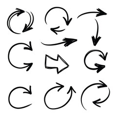 A collection of hand drawn curved arrows on a white background