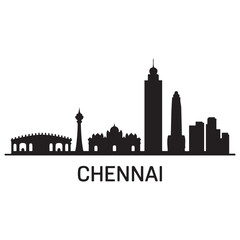 Fototapeta premium Chennai skyline silhouette. Black Chennai city. Vector black silhouette. with white background