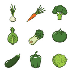 A collection of various green vegetables on a white background