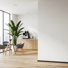 Modern Office Break Room Design with Coffee Machine and Plants Minimalist Workspace Interior Design Ideas