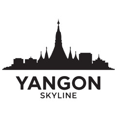 Yangon skyline silhouette. Black Yangon city. Vector black silhouette. with white background