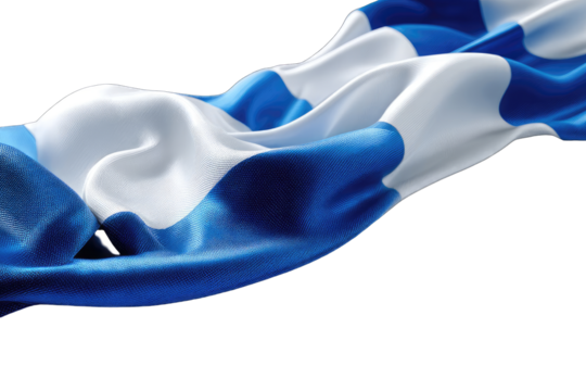 Blue and white fabric draped in a flowing motion against a black background - Powered by Adobe