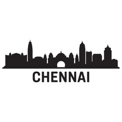 Obraz premium Chennai skyline silhouette. Black Chennai city. Vector black silhouette. with white background