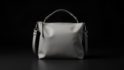 Gray Leather Women’s Shoulder Bag on Black Background”