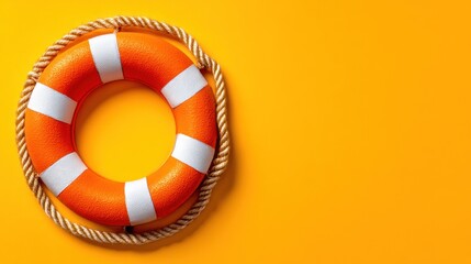 Orange life preserver on yellow background