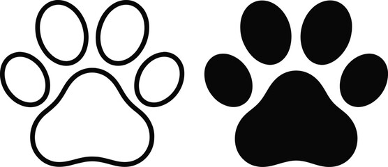 Black and White Paw Print Outline Icons, Animal Footprint Element Design