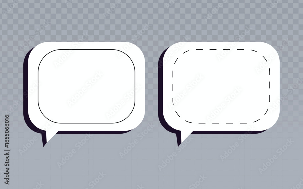 Poster two white speech bubbles with rounded corners and a dashed line version. a clean, graphic design for