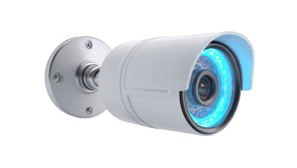 White security camera with blue lights