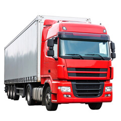 Red delivery truck on transparent background
