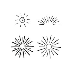 Fototapeta premium Engraving hand drawn sunbursts collection 