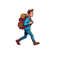 Man with backpack hiking, isolated on transparent background he is walking with a determined expression, ready for an outdoor adventure